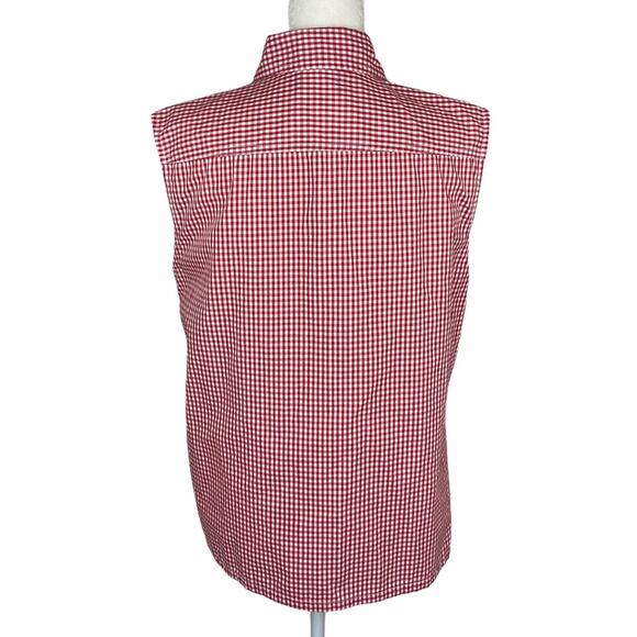 Vintage Southern Lady Gingham Flower & Ladybug Embroidered Sleeveless Blouse - Picture 4 of 12